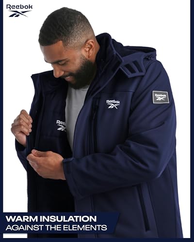 Image of Reebok Mens Winter Coats - 3 in 1 System Hooded Softshell Windbreaker Jacket and Quilted Puffer Insulated Mens Ski Jacket
