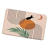 Mid Century Abstract Bath Mat Boho Arch Sun and Moon Funny Black Cat Stars Modern Minimalist Green L