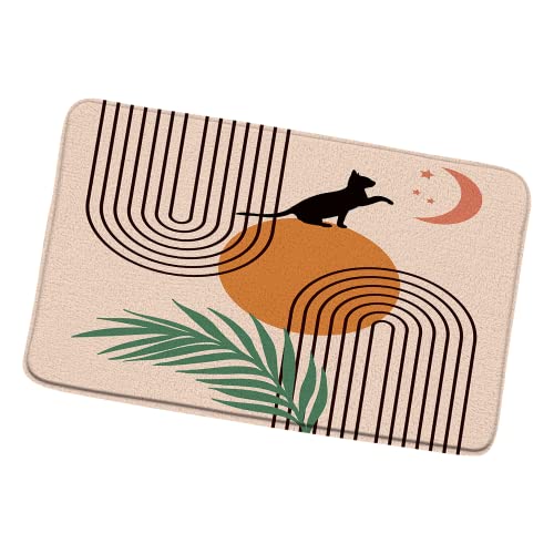 Mid Century Abstract Bath Mat Boho Arch Sun And Moon Funny Black Cat Stars Modern Minimalist Green Leaves Plant Orange Geometric Microfiber Memory Foam Bathroom Decor Doormat Kitchen Toilet Floor Rug #TOP2