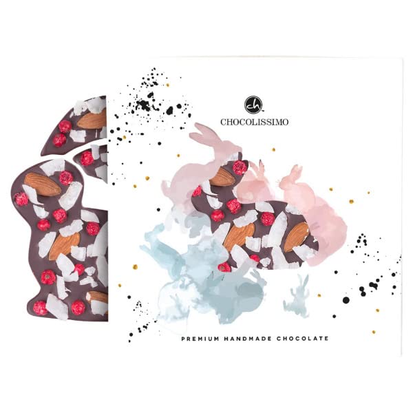 Chocolade paashaas met amandelen, kokos en gedroogde bessen - Pure chocolade | Chocolade bunny | Paaschocolade | Kinderen | Volwassenen | Paasgeschenk | Jongen | Meisje | Man | Vrouw | Paascadeau - Image 3