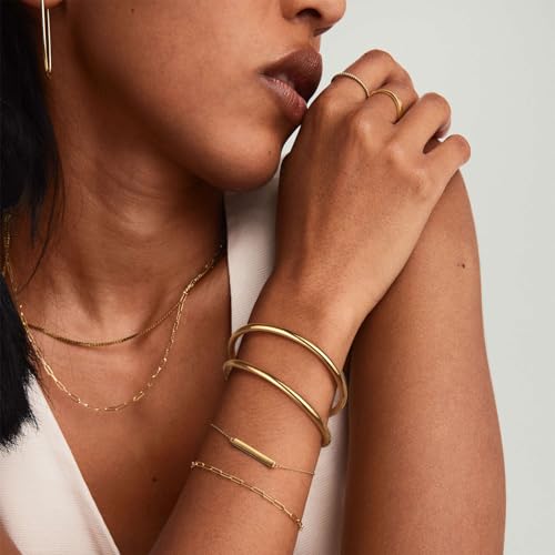 4mm 14K Gold Plated Bracelet | Glossy Stackable Minimalism Bangle Bracelet for Women | Solid Plain Round Twisted Flat Polished Bracelet Best Gifts for Love (Gold and Silver)3