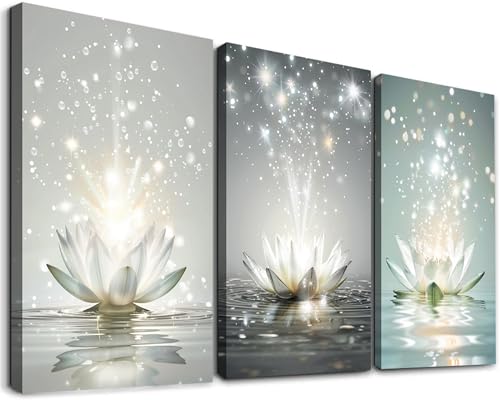 ANRUOXI Canvas Prints Art, White Lotus Floral Pictures Wall Art