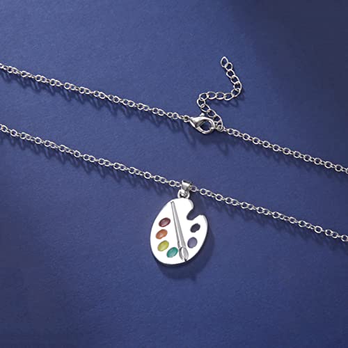 Trendy Enamel Artist Paint Palette And Brush With Thin Pendant Necklace Gifts Jewelry For Women & Girls #TOP5