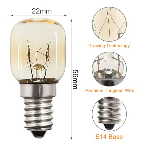 3 x Backofenlampe E14 15W 300 Grad Dimmbar 2700K Warmweiße, Backofen Glühbirne 240V T25 Bis 300°C HitzebeständigeS Backofenlampe für Ofen, Salzkristalllampe, Mikrowelle, Lavalampe.