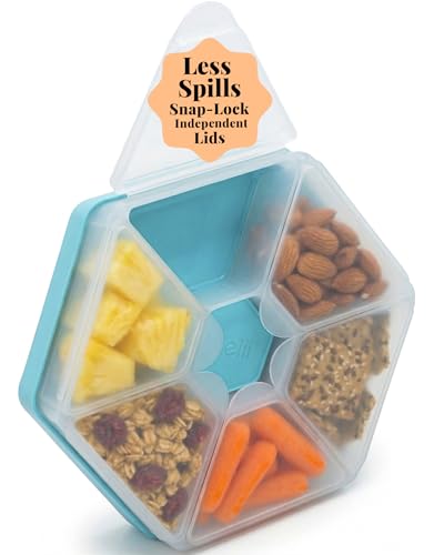 melii Hexagonal Snackle Box | 6 Compartment Snack Container with Individual Snap-Lock Lids, Easy-Grip Design for Kids & Adults, Portion-Control Food Storage for Lunch, Travel & On-the-Go (Blue)