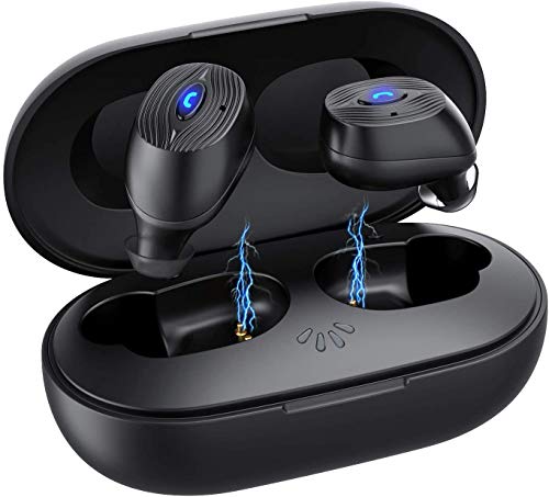 Wireless Earbuds, RXAMYDE Bluetooth 5.0 Earbuds Deep Bass IPX7 Waterproof Bluetooth Headphones Wireless 3D Stero Sound TWS Headsets w/Charging Case Mics/Button Control for Work Sports Driving, Black