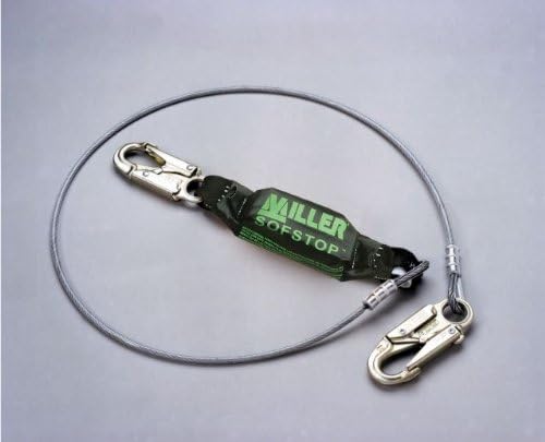 Miller by Honeywell 907NLS/6FTYL 6-Feet Vinyl-Coated Wire Rope Lanyard with SofStop Shock Absorber and Two Locking Snap Hooks, Yellow