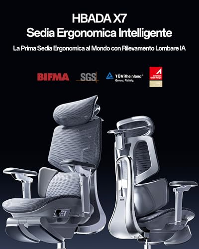 X7 Sedia ergonomica intelligente da ufficio, con supporto lombare completamente automatico, poggiatesta regolabile in 4D, braccioli regolabili a 720°, imbottitura ventilata, funzione girevole - Sedia gaming - Immagine 2