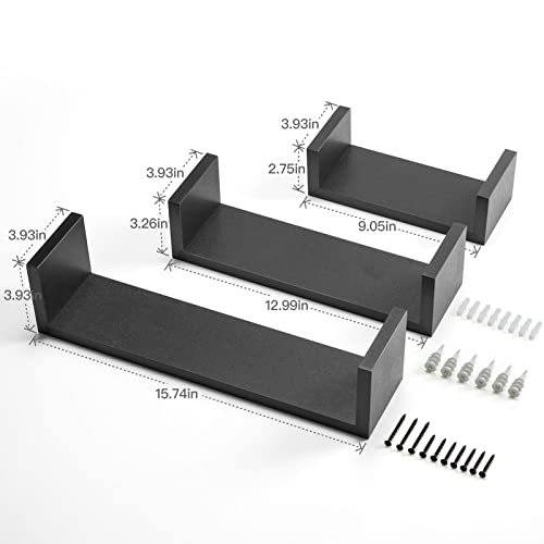 Amada Homefurnishing Floating Shelves U-Shaped, Wall Shelf 3 Sizes, Black Floating Shelves For Bathroom/Bedroom/Living Room/Kitchen - Amfs13-B #TOP2