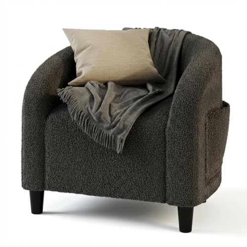 GAOMON Accent Barrel Chair, Furry Sherpa Chairs with Soft Padded Armrest, Boucle Club Chair, with Cozy Soft Padded, for Living Room, Bedroom, Reception Room, Office (Gray)