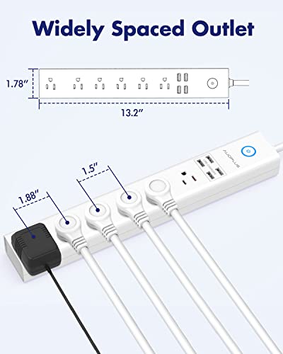 2 Pack Power Strip Surge Protector Flat Plug - 6 Widely Spaced Outlets 4 Usb Charging Ports, 2100J/10A With 6Ft Long Extension Cord, Overload Surge Protection, Wall Mount For Home Office #TOP6