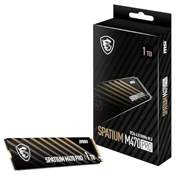MSI SPATIUM M470 PRO SSD 1TB – PCIe 4.0 NVMe M.2, 6000MB/s Lettura & 4500MB/s Scrittura, 3D NAND, Protezione Dati Integrata, Center – Garanzia 5 Anni (320 TBW)