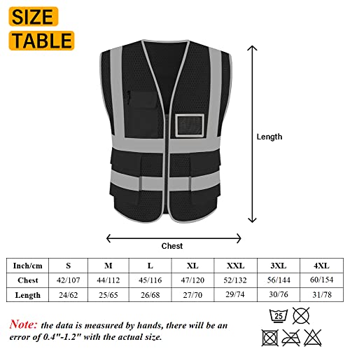 Hycoprot High Visibility Mesh Safety Reflective Vest With Pockets And Zipper, Meets Ansi/Isea Standards (S, Black) #TOP5
