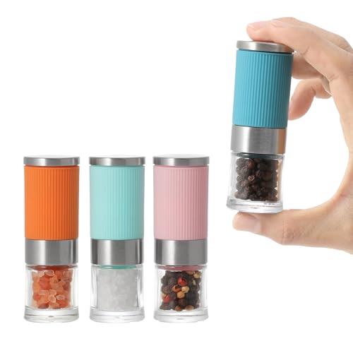 VEVOK CHEF Small Salt and Pepper Grinder 4Pcs Portable Mini Glass Salt Spices Grinder Ceramic Salt Black Pepper Shakers Tiny Pepper Mill Salt Grinder for Travel Lunch Box Kitchen Gift
