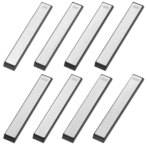 QWORK® juego de piedras de afilar de diamante, juego de 8 afilador de cuchillos de piedra, grano 120#, 240#, 400#, 600#,1000#, 1500#, 2000#, 3000#