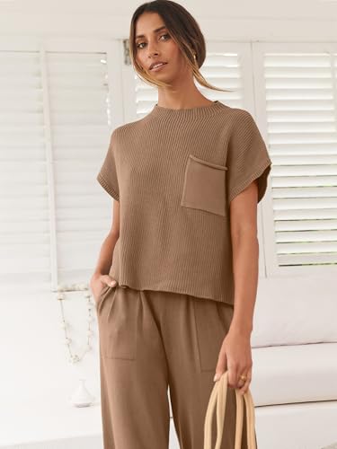 Image of ANRABESS Women's Two Piece Outfits Sweater Sets Knit Pullover Tops and High Waisted Pants Tracksuit Lounge Sets
