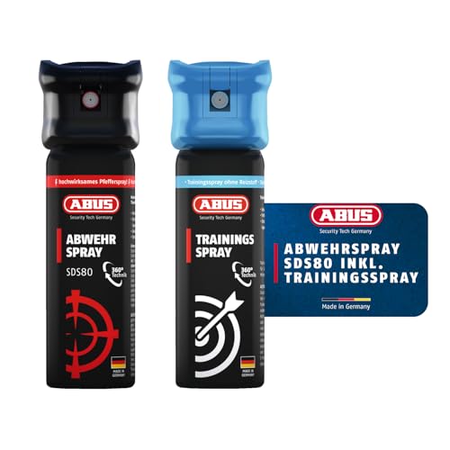 ABUS Abwehrspray SDS80 zur Tierabwehr + Trainingsspray – Pfefferspray zur Selbstverteidigung bei Tierangriffen – mit Jet-Sprühstrahl für bis zu 5 Meter Reichweite – funktioniert auch kopfüber