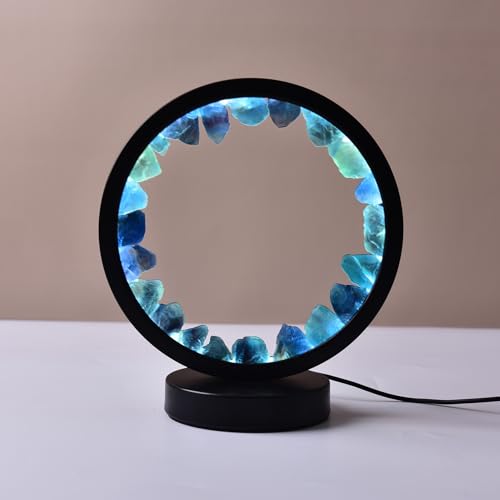 Image of AMOYSTONE Natural Blue Fluorite Crystal Lamp, USB Powered 3-Color Adjustable Rock Night Light 7.5 inch, Bedside Meditation Lamp for Bedroom Office Home Zen Decor