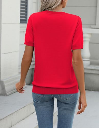 Image of Zeagoo Womens Summer Short Sleeve Tops Crew Neck Lightweight Pullover Sweaters Loose Dressy Casual Blouse Basic Clothes