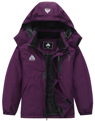 IDTALHZY Kids Waterproof Ski Jacket with Detachable Hood - Fleece Lined Winter Snow Coat for Boys and Girls, Warm Outdoor Jacket for Cold Weather