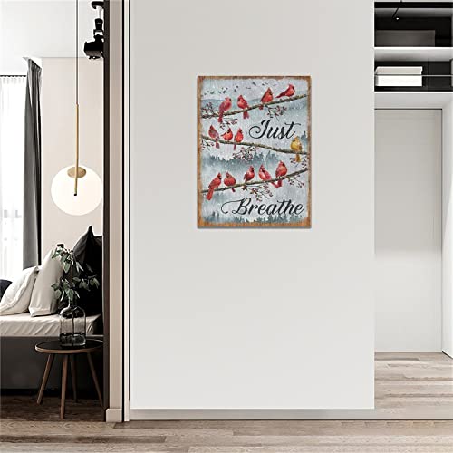 Cardinal Wall Art Rustic Red Bird Pictures Wall Decor Country Just Breathe Birds Forest Snowy Painting Canvas Prints Modern Framed Home Decor For Bathroom Bedroom Living Room 12"X16" #TOP3