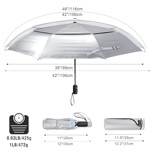 Image of G4Free UPF 50+ UV Protection Travel Umbrella 42 46 inch Windproof Silver Coating Sun Blocking Umbrella