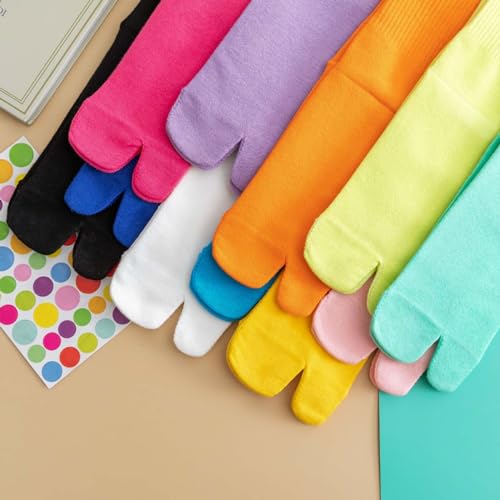 2 Pairs Cotton Two Toe Socks Sports Casual Split Tabi Socks Japanese V Socks Candy Color Flip Flops Socks for Women Girls Lake Blue + Green - Thumbnail 4