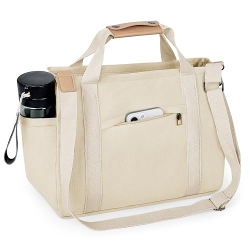 VIWIME Bolsa feminina de lona com bolsos, bolsa tiracolo fofa para mamãe para trabalho e viagens, 04 - Branco, Medium