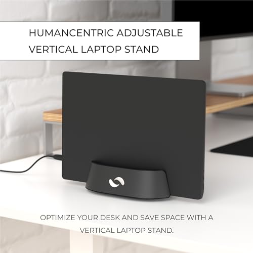 HumanCentric Laptop-Halterung, vertikaler Laptop-Ständer aus Aluminium, verstellbare Halterung und Dock, passend für MacBook Pro und andere Laptops von 0,5 bis 1,5 Zoll, für den Schreibtisch, Schwarz – Bild 3