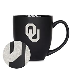 Rico Industries NCAA Oklahoma Sooners Main 15oz Laser Engraved Matte Black Ceramic Bistro Mug – For Hot or Cold Drinks
