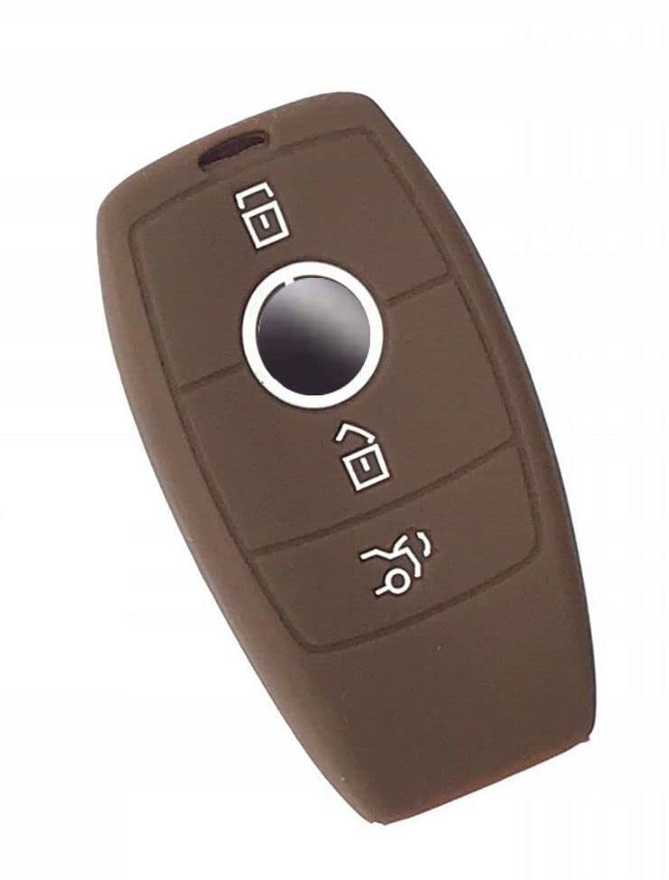 Nordecco Silicone Key Case Protective Cover Compatible With 3/4 Button Key Fob 2017 2018 Mercedes-Benz C-CLASS AMG E S Class CLA GLA Hybrid W213 (Brown)