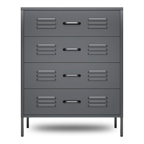 COFaR Metal Dresser for Bedroom, 40in Tall Black Metallic Bedroom Dresser with 4 Drawers and Legs, Dressers & Chests of Drawers for Nightstand Bedside Dorm Nursery, Black