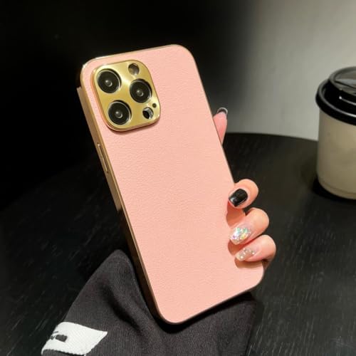 Étui en cuir iPhone 14 Pro Max rose de luxe plaqué élégant