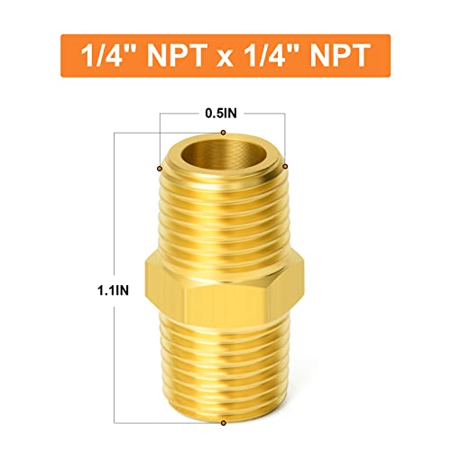 Gasher 10Pcs Brass Pipe Fitting, Reducing Hex Nipple, 1/4-Inch Male Pipe X 1/4-Inch Male Pipe #TOP3