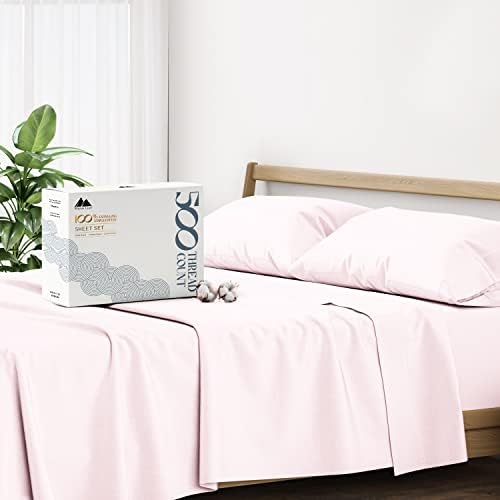100% Cotton Twin Size Sheet Set, 3-Piece Long-Staple Combed Cotton Best Sheets on Amazon - Fitted & Flat Sheet, 1 Pillowcase - Soft, Cool, Breathable Sateen Weave Bedsheets for Kids & Adults (Blush)