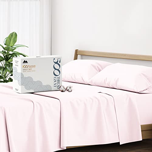 100% Cotton Twin Size Sheet Set, 3-Piece Long-Staple Combed Cotton Best Sheets On Amazon - Fitted & Flat Sheet, 1 Pillowcase - Soft, Cool, Breathable Sateen Weave Bedsheets For Kids & Adults (Blush) #TOP5