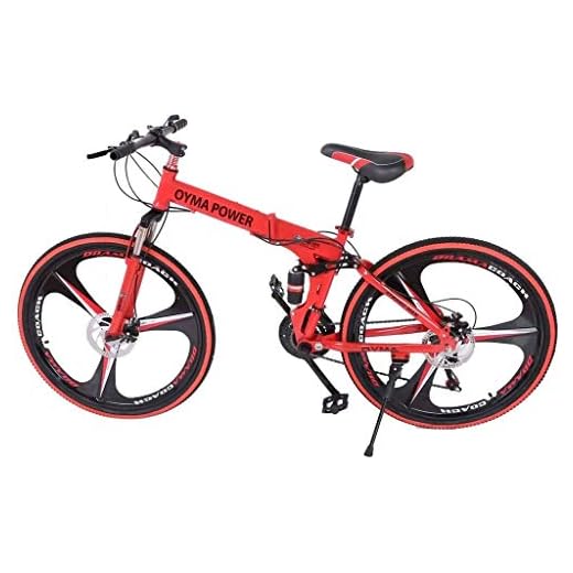 Folding Mountain Bike 26in 21 Speed Bicycle Full Suspension MTB Bikes (Red)