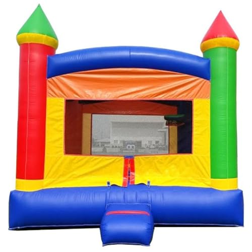 Pogo Bounce House Crossover Inflatable Bounce House, Rainbow Castle, 13 x 12 x 14.5 Foot, Outdoor Playhouse for Kids Outdoor Commercial Bouncer Castle, Basketball Hoop, Blower, Stakes, & Storage Bag
