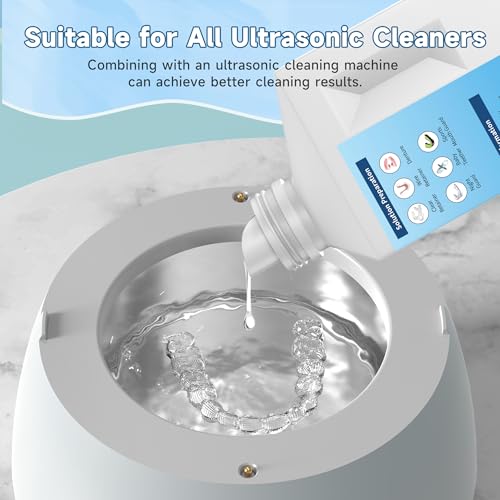 Image of Ultrasonic Retainer Cleaner Solution for Ultrasonic Denture Cleaner-Professional Cleaning of Retainers, Invisible Aligners, Mouth Guards, Night Guards, Remove Odors, Discoloration & Stains 32oz