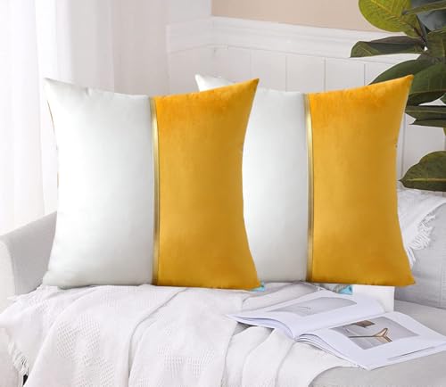 Image of HIMS Velvet Sofa Pillow Cover Set of 2, Luxury Cushion Cover 24 inch x 24 inch for Decorative Living Room Sofa Bedroom Car (24x24 Inch, Yellow)