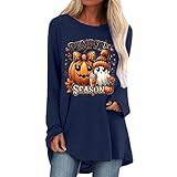 T-shirt femme manches longues avec col du cou et imprimé graphique Halloween pour un style décontracté et tendance