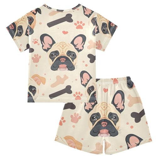 Summer Pajama Set Dog Bones Footprint, Short Sleeve Sleepwear Nightwear2