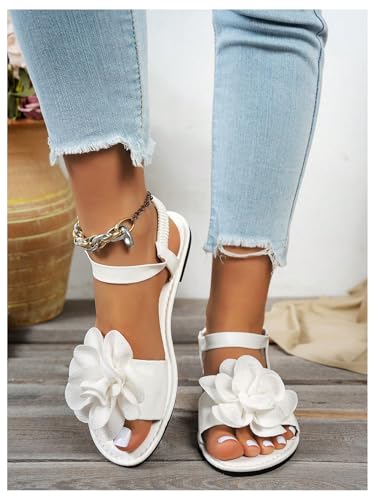 GORGLITTER Women's Flower Flat Sandals Floral Vacation Open Toe Ankle Strap Sandal Flats4