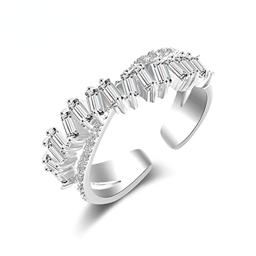 Bague sertie zircons argent sterling pour femme, anneau croisé ajustable style tendance