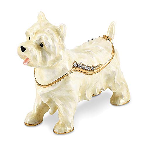Jere Luxury Giftware Bejeweled Westie West Highland White Terrier Dog, Pewter With Enamel Collectible Trinket Box with Matching Pendant Necklace