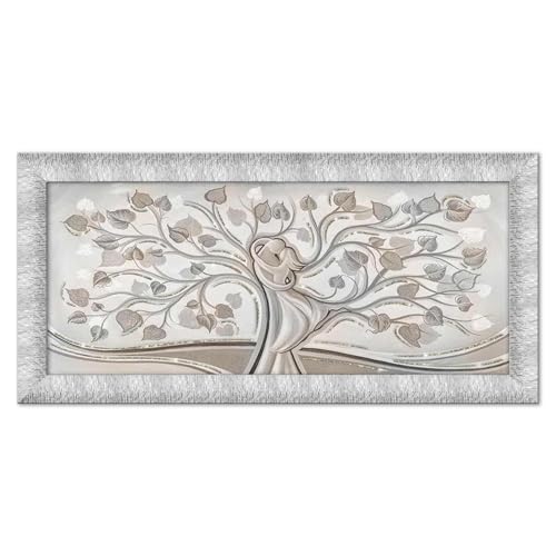 Lupia - Quadro moderno PRINCE su tela e cornice PRINCE ALBERO ABBRACCIO MIX SILVER, Eleganza artigianale, Glitter argento/oro, 63x133 cm, Adatto a soggiorno e camera da letto, Cornice legno