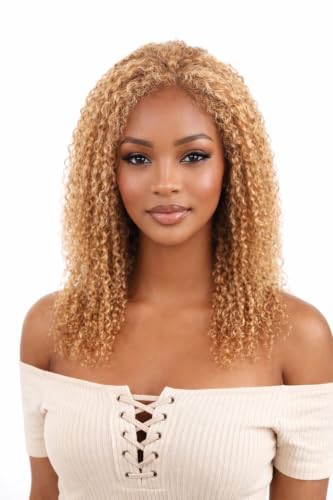 ManeMajesty Kinky Curly Human Hair Lace Front Wig 18 Inch Honey Blonde