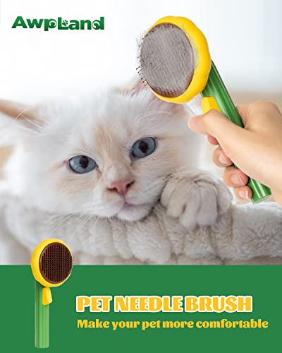 Image of Cat Slicker Brush, Self Cleaning Brush for Short or Long Haired Cats and Dogs, Pet Shedding and Grooming Tool for Remove Loose Hair, Fur, Undercoat, Mats, Tangled Hair, knots