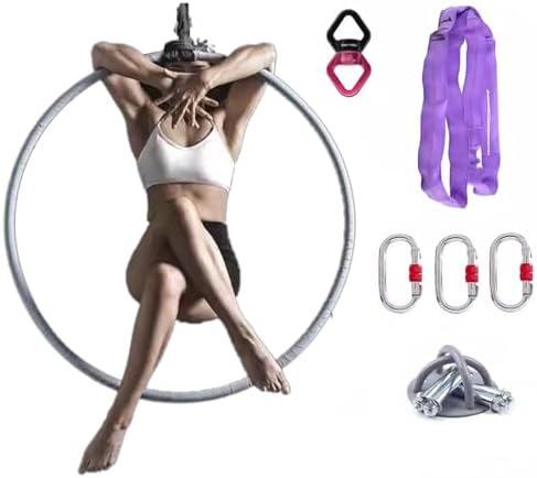 Aerial Hoop Lyra Fitness Equipment - 90cm with Ceiling Anchor, 3 Locking Carabiners & Grip Tape - Durable 25mm Thickness for Gymnastics & Dance Training