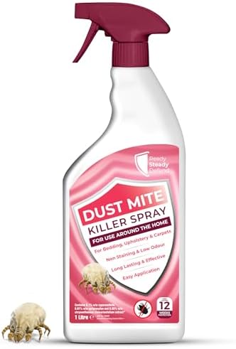 Dust Mite Killer Spray 1L: Immediate Effect, Dual-Action Allergen Reduction, Approved for use on Fabrics, Long-Lasting Defence - For Bedding, Upholstery & Carpets